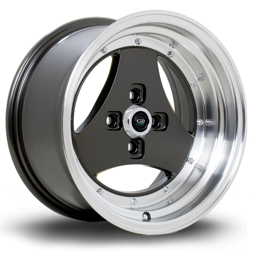 Rota Triad, 15 x 8 inch, 4x100 PCD, ET0, Gunmetal with Polished Lip, Single Rim