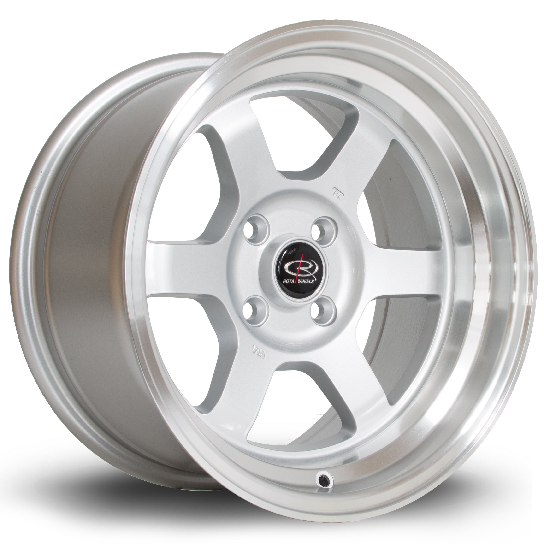Rota Grid-V, 15 x 8 inch, 4x100 PCD, ET0 in Silver with Polished Lip, Single Wheel