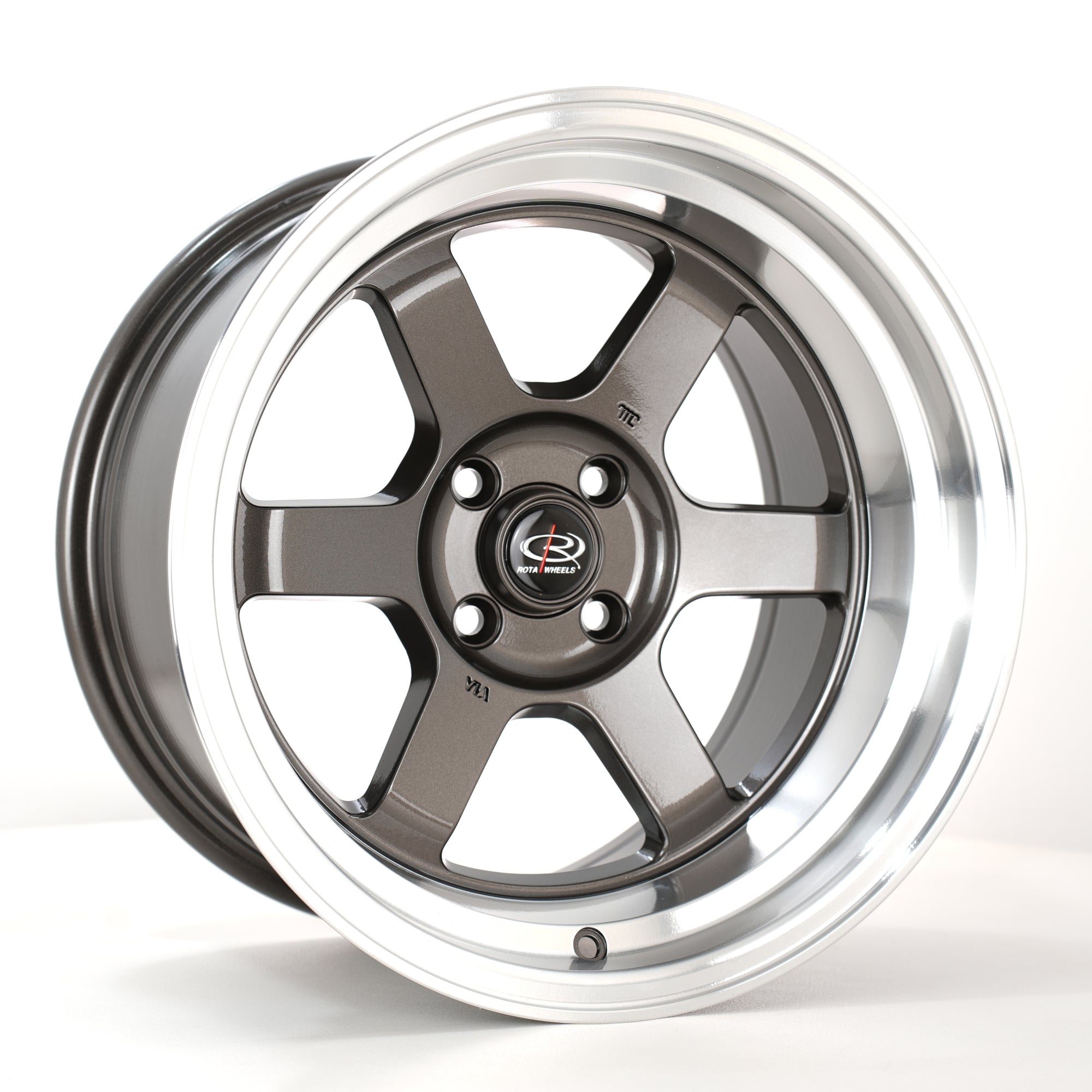Rota Grid-V, 15 x 9 inch, 4x100 PCD, ET0 in Gunmetal with Polished Lip, Single Wheel