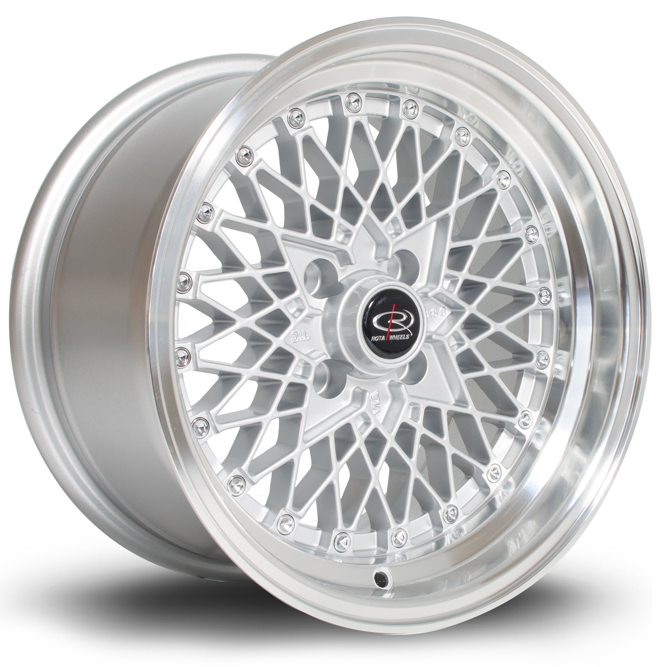 Rota OSMesh, 15 x 8 inch, 4x100 PCD, ET20 in Silver with Polished Lip, Single Wheel