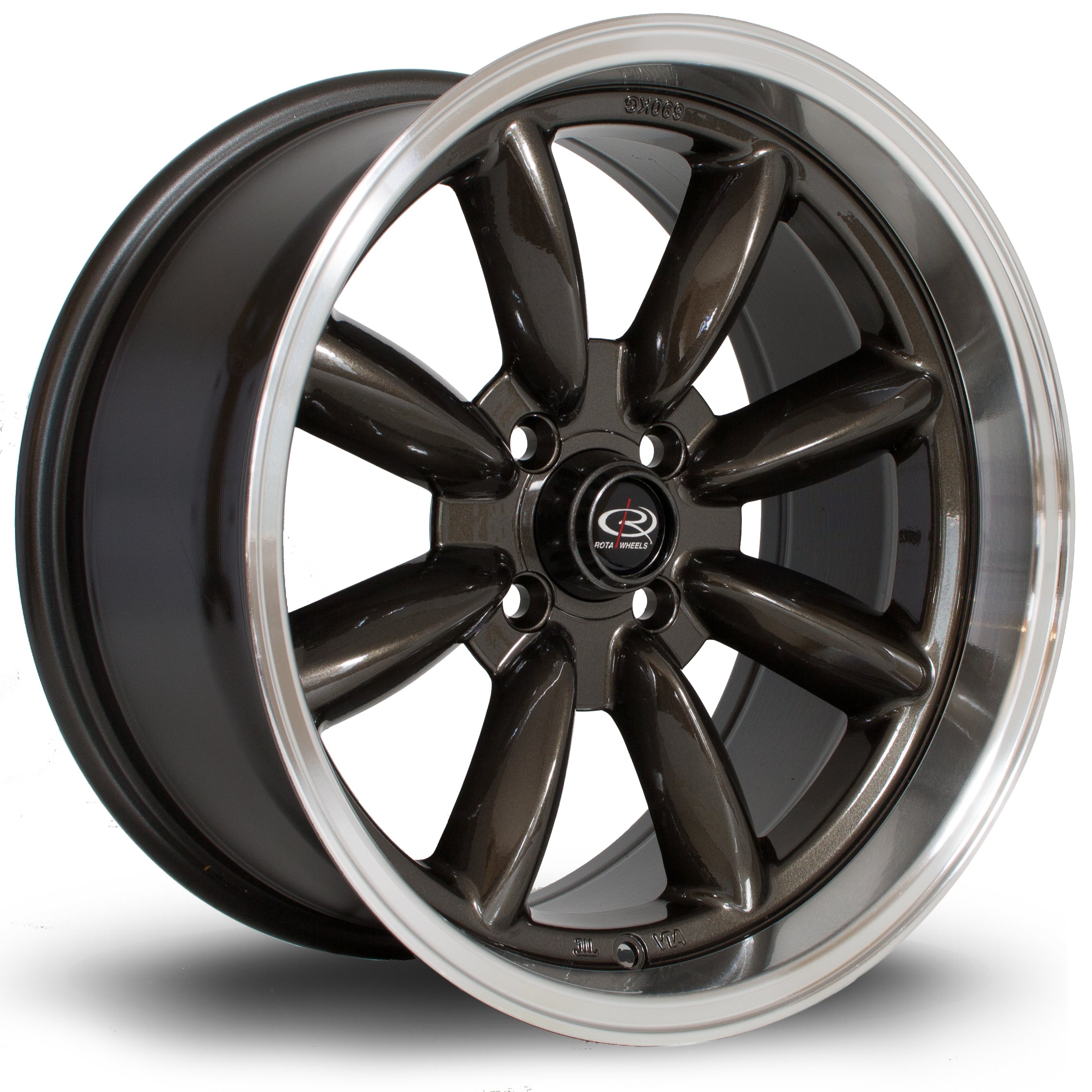 Rota RBR, 16 x 8 inch, 4x100 PCD, ET10 in Gunmetal with Polished Lip, Single Wheel