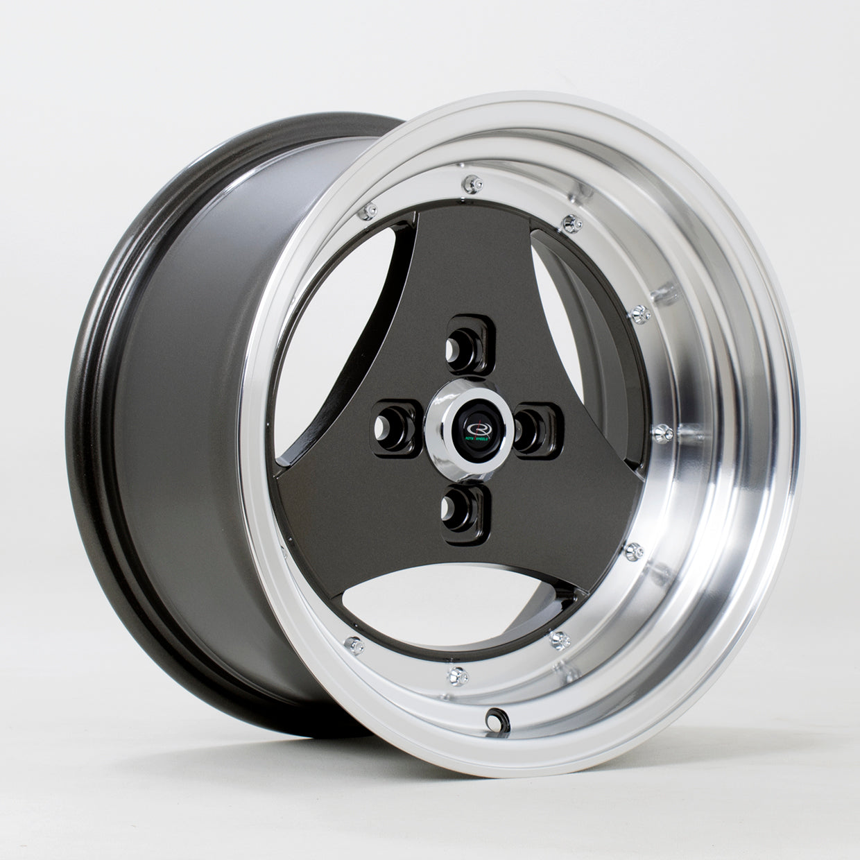 Rota Triad, 15 x 8 inch, 4x114 PCD, ET0 in Gunmetal with Polished Lip, Single Wheel