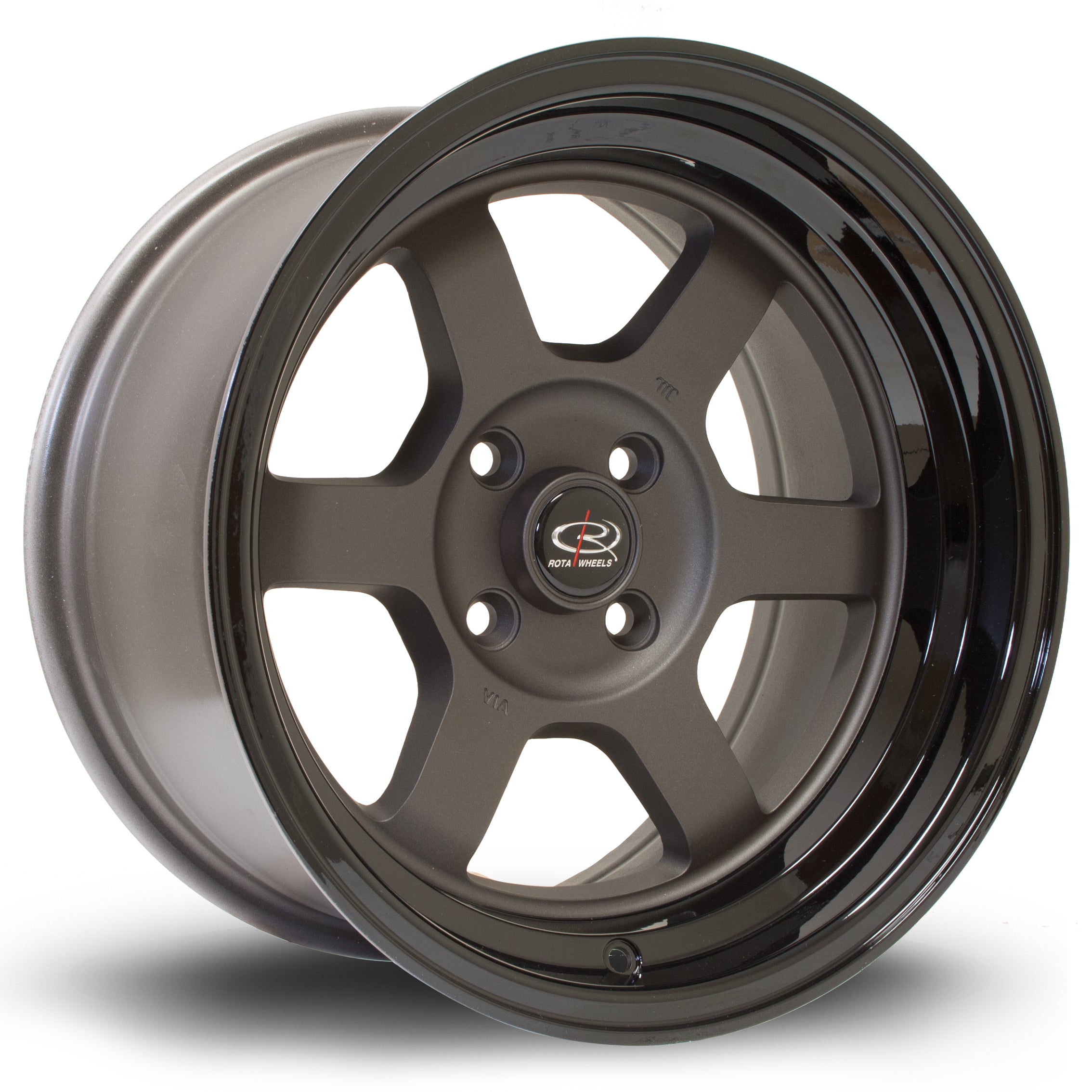 Rota Grid-V, 15 x 8 inch, 4100 PCD, ET0 Flat Gunmetal with Gloss Black Lip - Rotashop