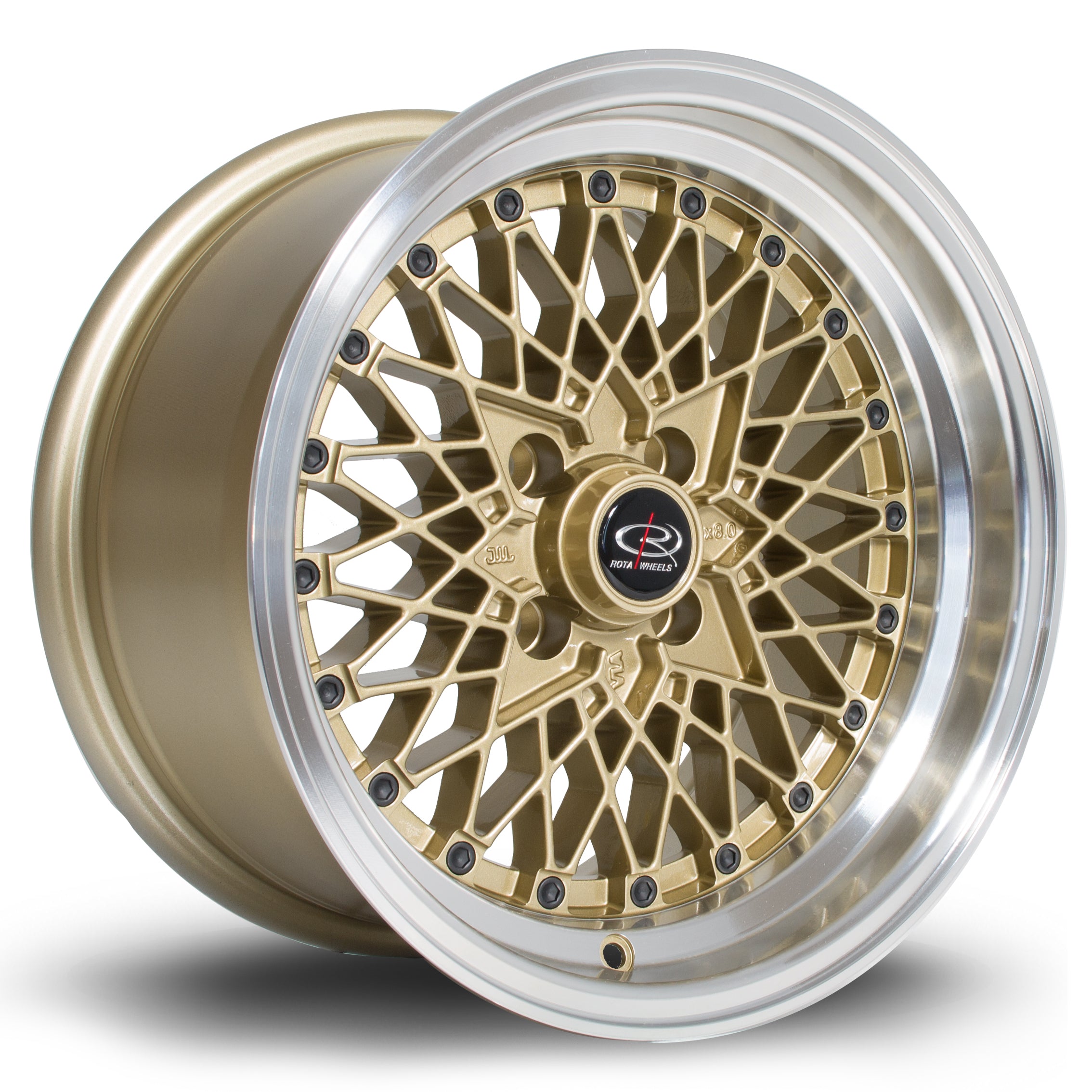 Rota OSMesh, 15 x 8 inch, 4100 PCD, ET20 Gold Polished Lip - Rotashop