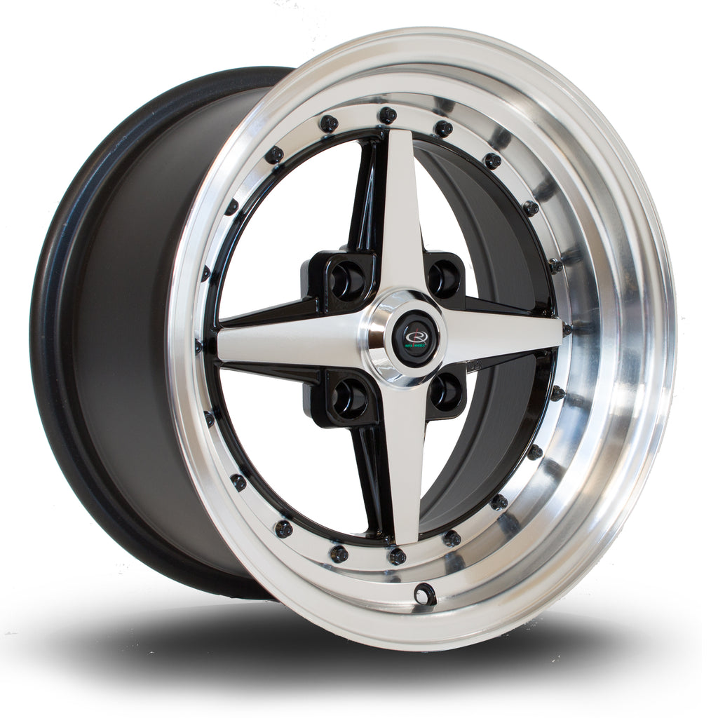 Rota Zero, 15 x 8 inch, 4114 PCD, ET10 Black with Polished Face - Rotashop